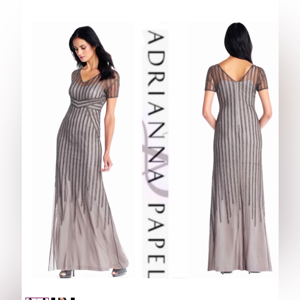 Adrianna Papell Linear Deco Beaded Dress